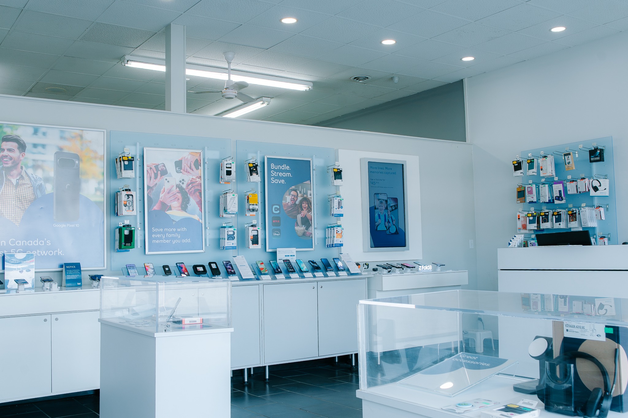 Mobile phone and accessory displays in Software Emporium’s mobile department